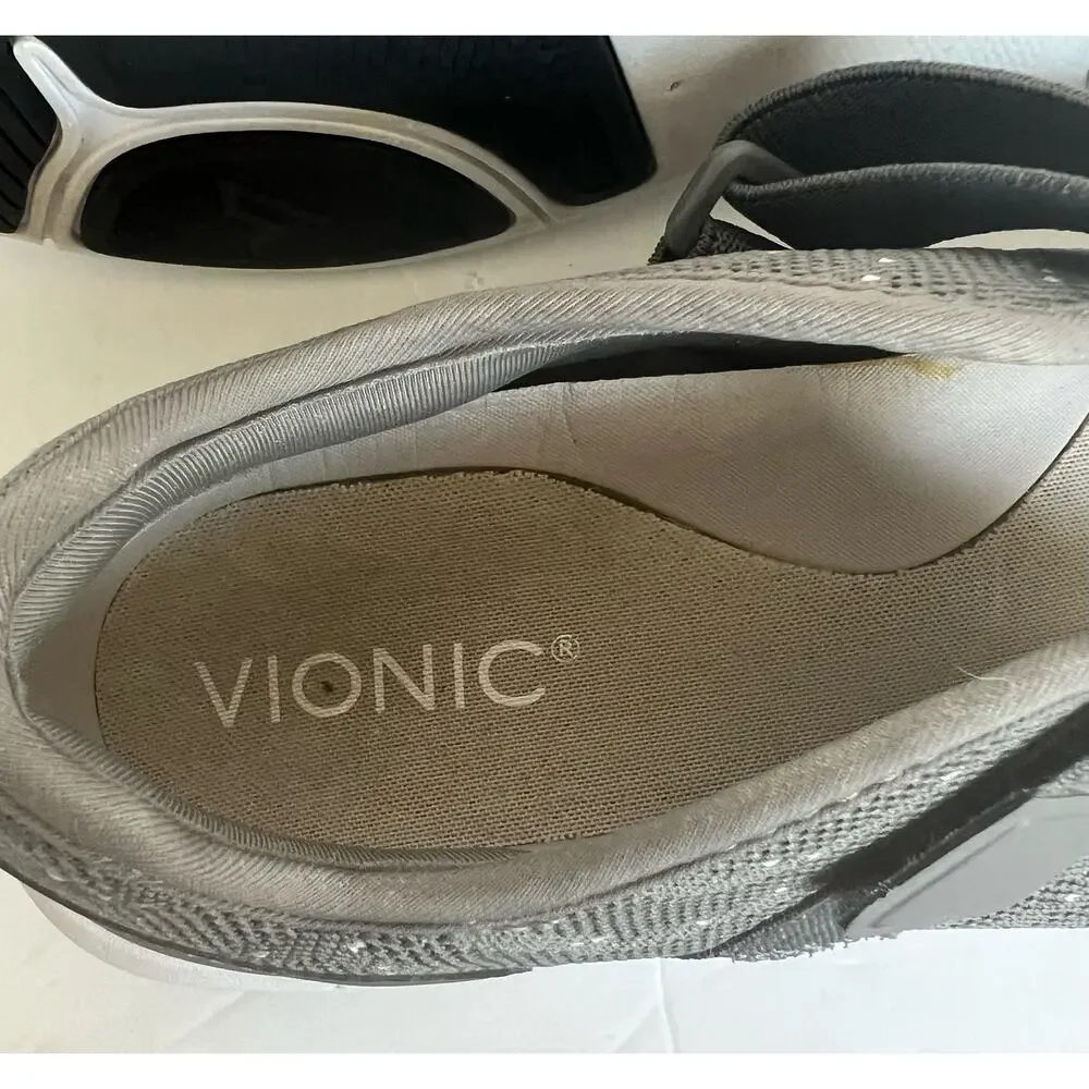 Vionic Women's Jessica Mary Jane Flats Gray & White‎ Comfort Orthotic Shoes 9.5